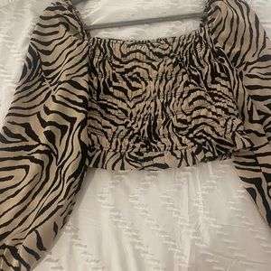 off shoulder zebra print blouse